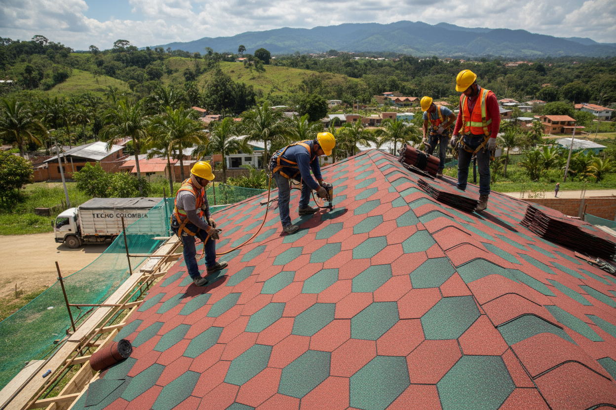Teja Shingle hexagonal roja y verde: ventajas en proyectos arquitectónicos