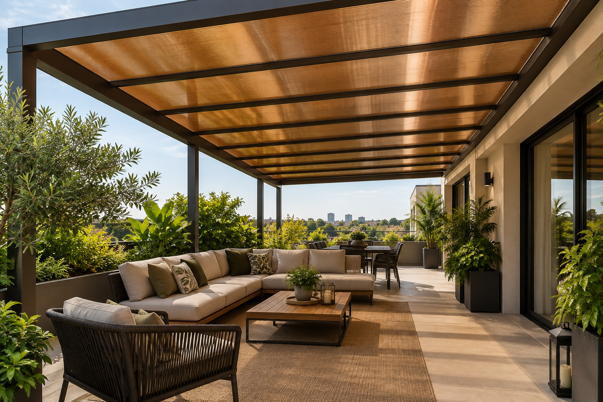 Policarbonato para pérgola: Ajover bronce vs. Makrolon